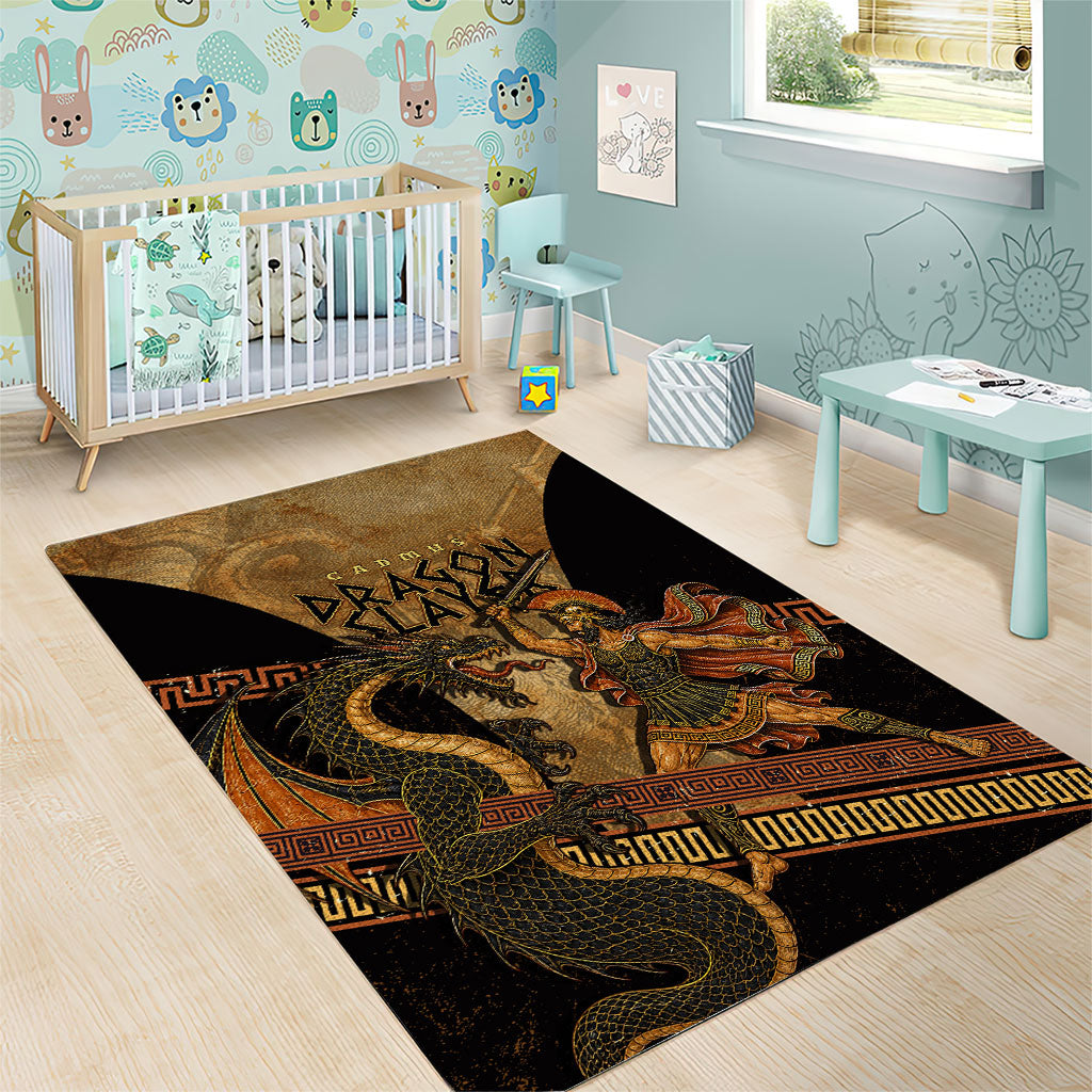 Cadmus Dragon Slayer Area Rug Mythological Beast Battle Vintage Greek