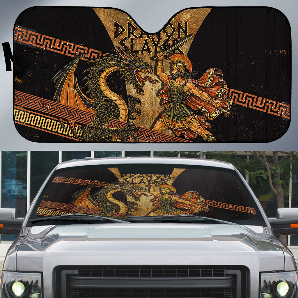 Cadmus Dragon Slayer Auto Sun Shade Mythological Beast Battle Vintage Greek