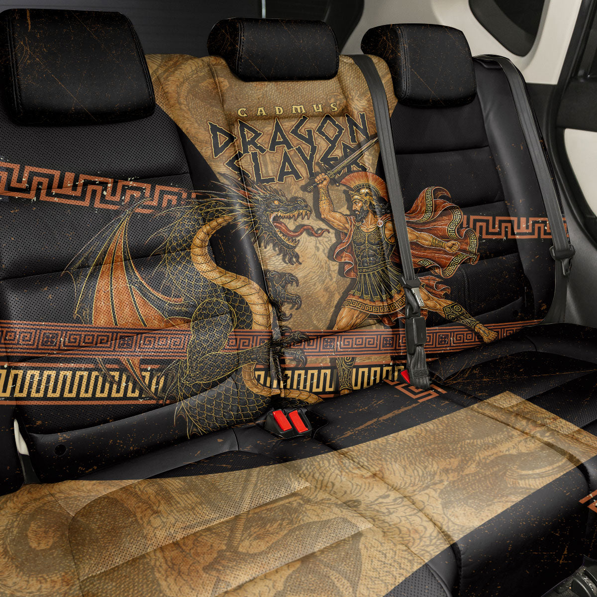 Cadmus Dragon Slayer Back Car Seat Cover Mythological Beast Battle Vintage Greek