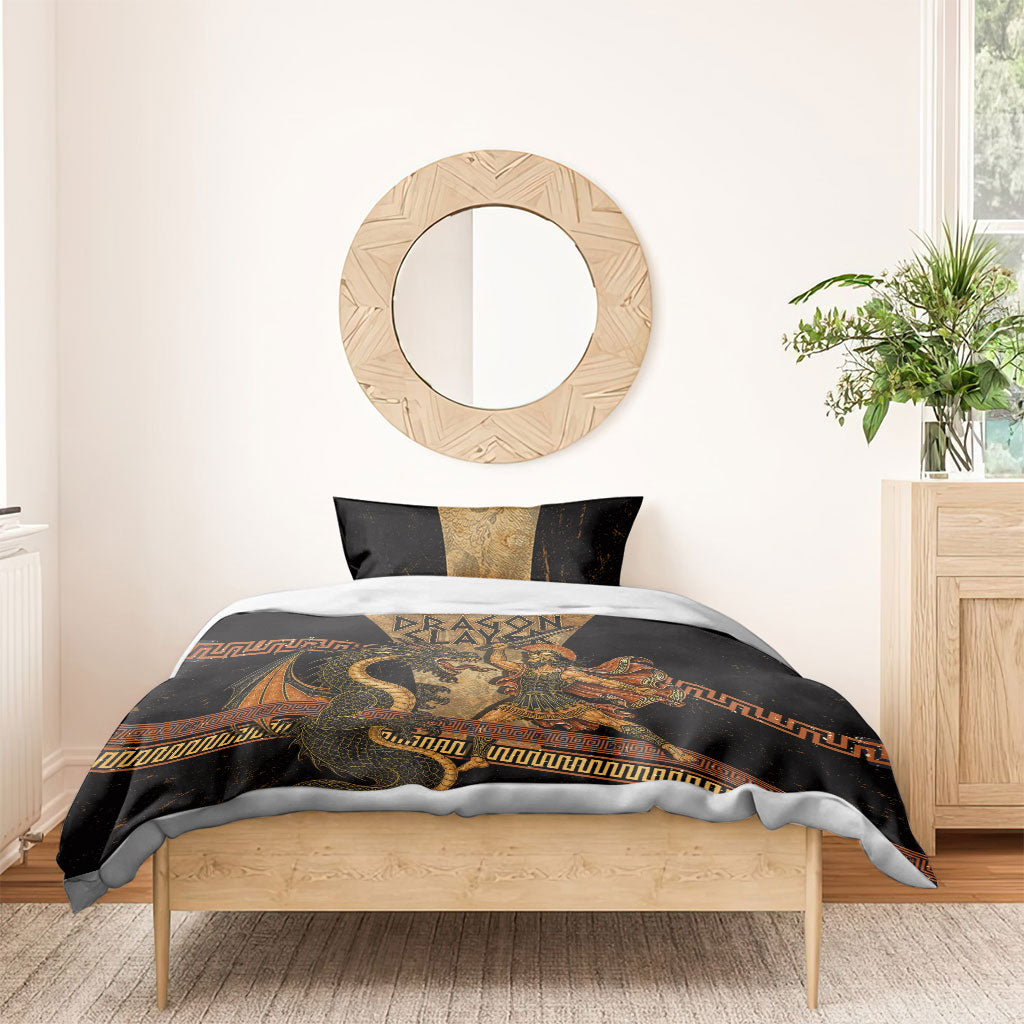 Cadmus Dragon Slayer Bedding Set Mythological Beast Battle Vintage Greek