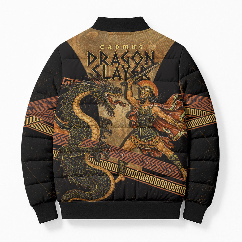 Cadmus Dragon Slayer Bomber Puffer Jacket Mythological Beast Battle Vintage Greek