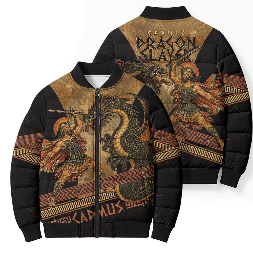 Cadmus Dragon Slayer Bomber Puffer Jacket Mythological Beast Battle Vintage Greek