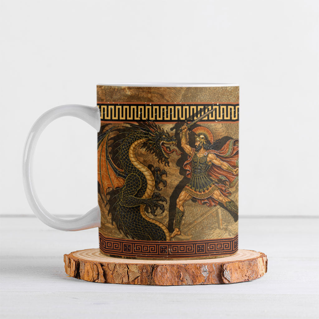 Cadmus Dragon Slayer Ceramic Mug Mythological Beast Battle Vintage Greek