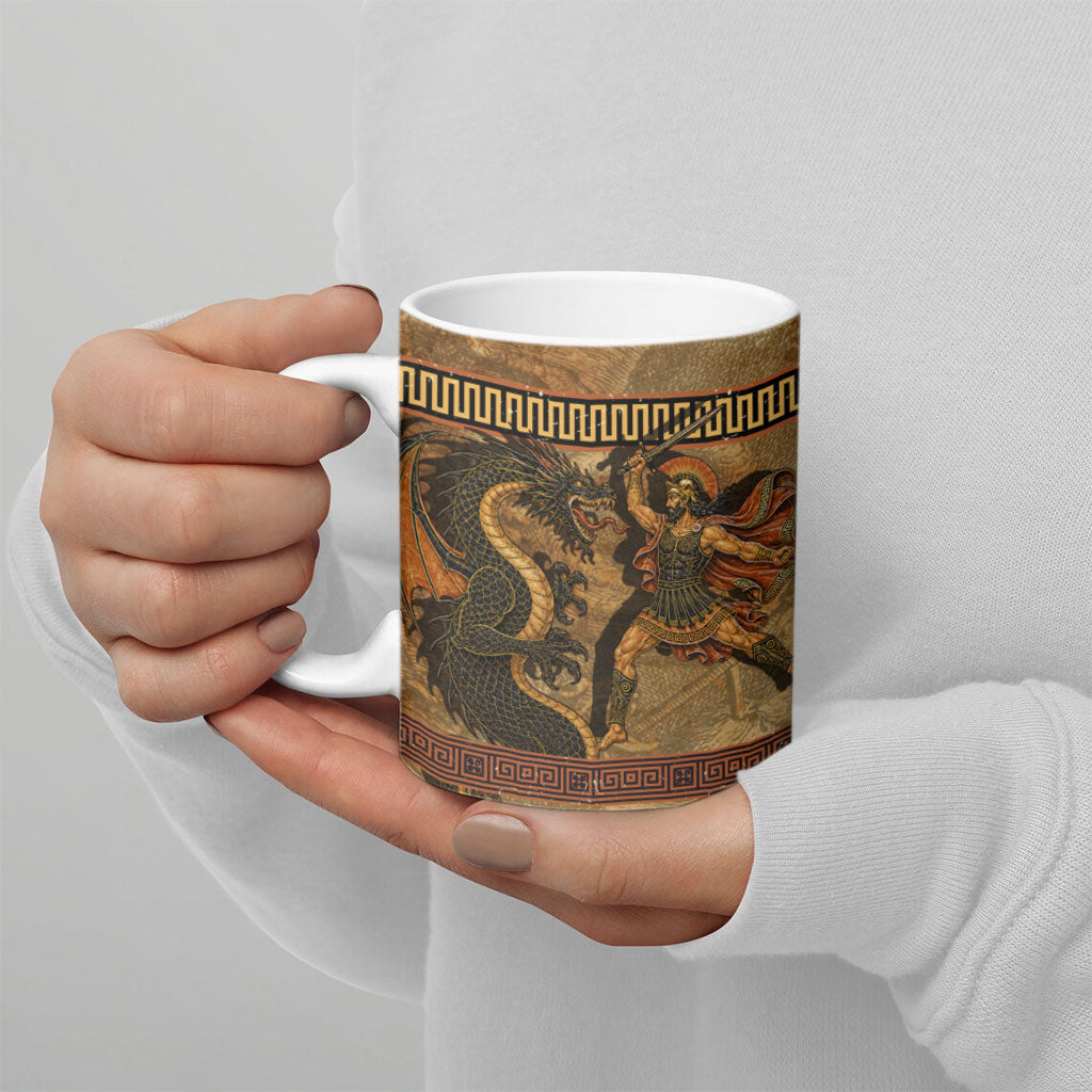Cadmus Dragon Slayer Ceramic Mug Mythological Beast Battle Vintage Greek