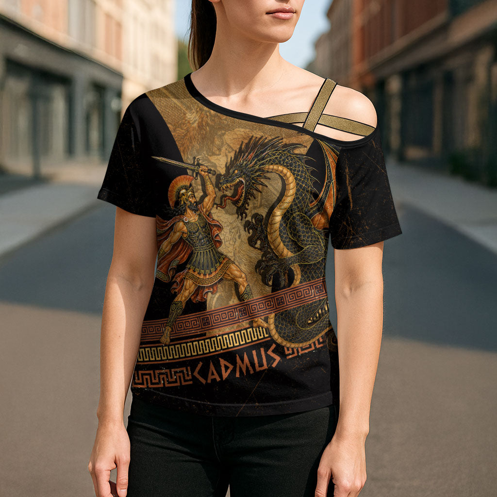 Cadmus Dragon Slayer Cross Shoulder Shirt Mythological Beast Battle Vintage Greek