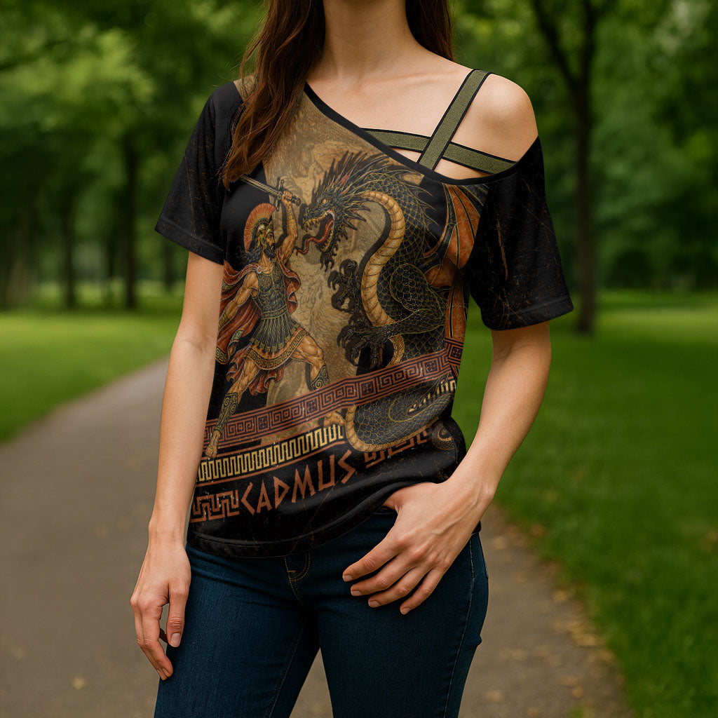 Cadmus Dragon Slayer Cross Shoulder Shirt Mythological Beast Battle Vintage Greek