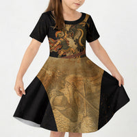 Cadmus Dragon Slayer Kid Short Sleeve Dress Mythological Beast Battle Vintage Greek