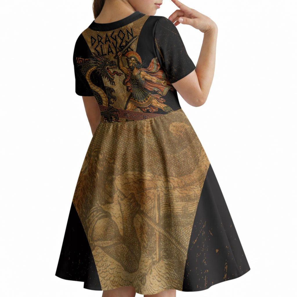 Cadmus Dragon Slayer Kid Short Sleeve Dress Mythological Beast Battle Vintage Greek