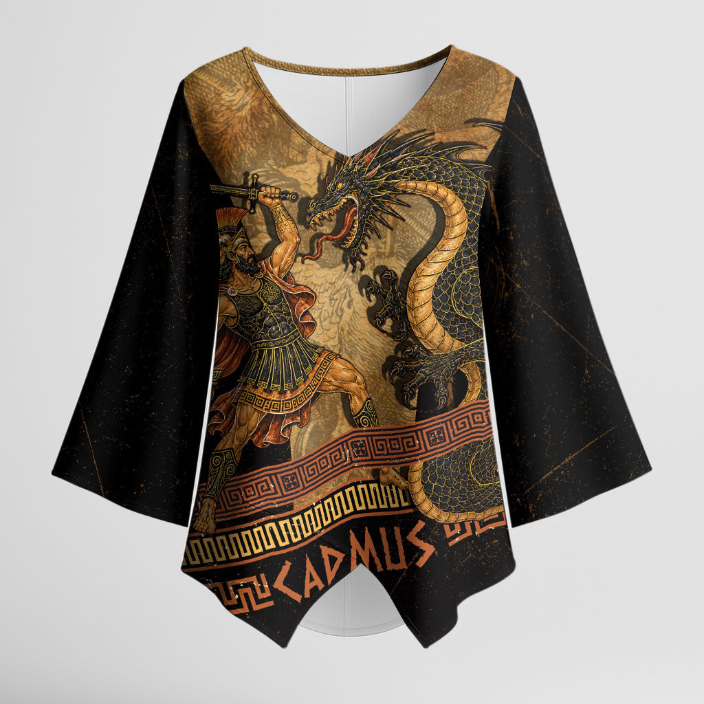 Cadmus Dragon Slayer Kimono Sleeve Blouse Mythological Beast Battle Vintage Greek