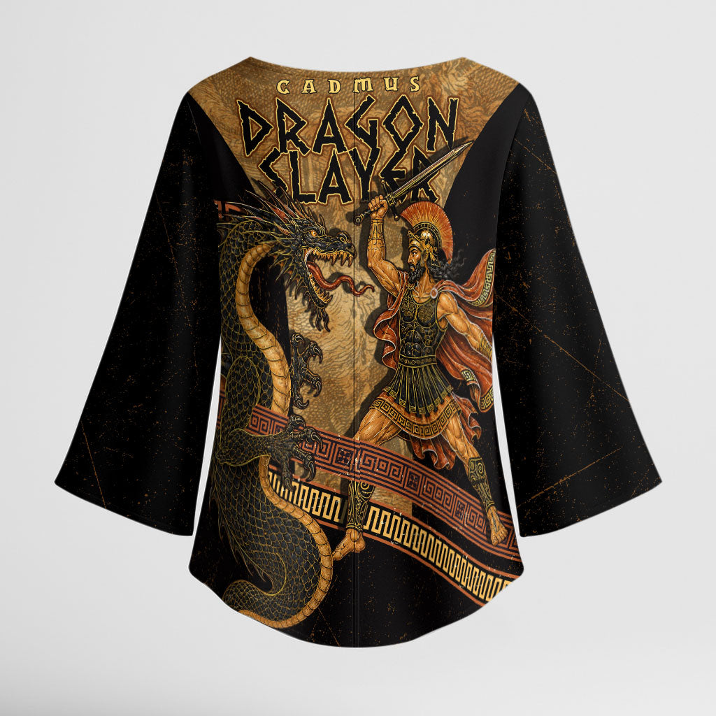 Cadmus Dragon Slayer Kimono Sleeve Blouse Mythological Beast Battle Vintage Greek