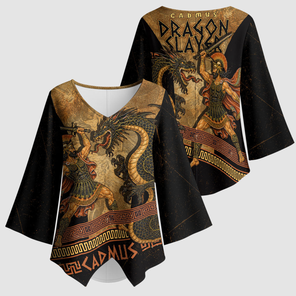 Cadmus Dragon Slayer Kimono Sleeve Blouse Mythological Beast Battle Vintage Greek