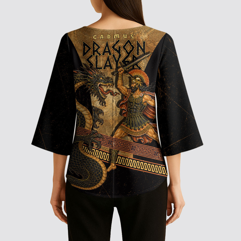 Cadmus Dragon Slayer Kimono Sleeve Blouse Mythological Beast Battle Vintage Greek