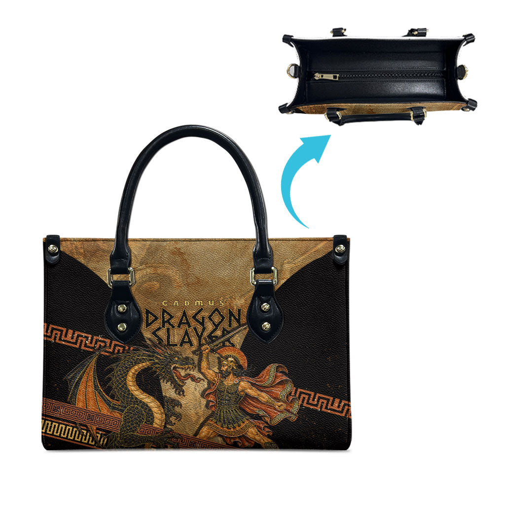 Cadmus Dragon Slayer Leather Bag Mythological Beast Battle Vintage Greek