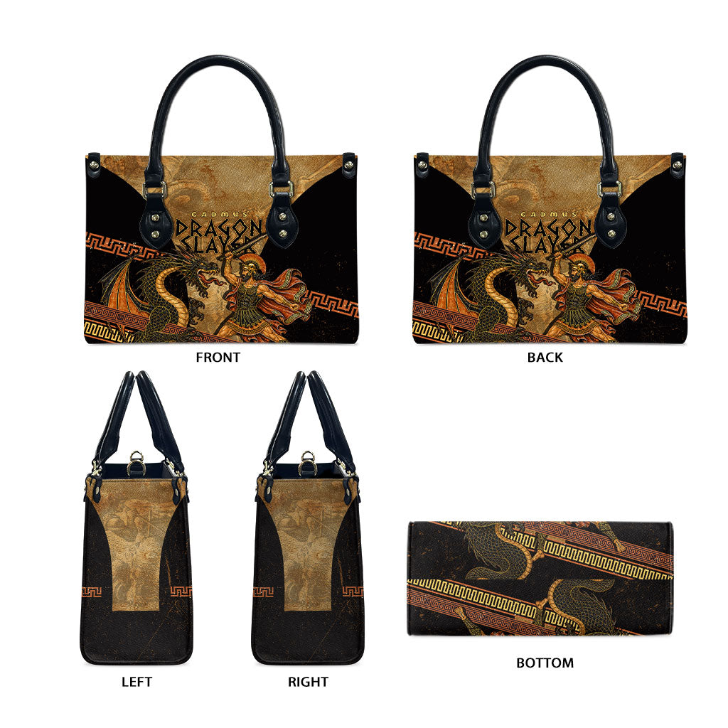 Cadmus Dragon Slayer Leather Bag Mythological Beast Battle Vintage Greek