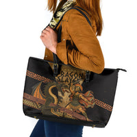 Cadmus Dragon Slayer Leather Tote Bag Mythological Beast Battle Vintage Greek