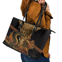 Cadmus Dragon Slayer Leather Tote Bag Mythological Beast Battle Vintage Greek