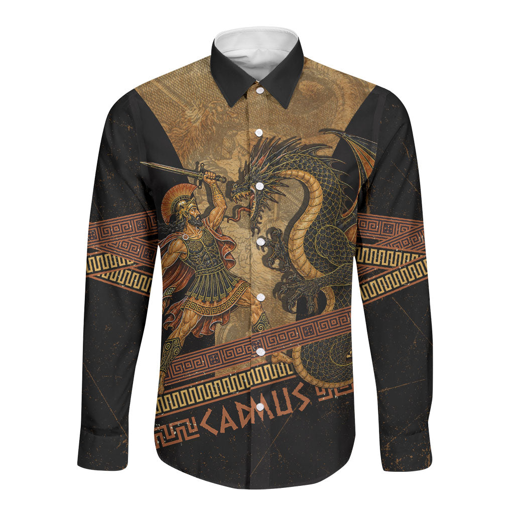 Cadmus Dragon Slayer Long Sleeve Button Shirt Mythological Beast Battle Vintage Greek