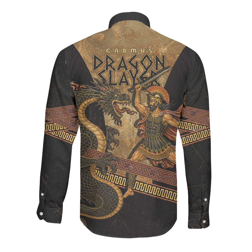 Cadmus Dragon Slayer Long Sleeve Button Shirt Mythological Beast Battle Vintage Greek