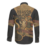 Cadmus Dragon Slayer Long Sleeve Button Shirt Mythological Beast Battle Vintage Greek