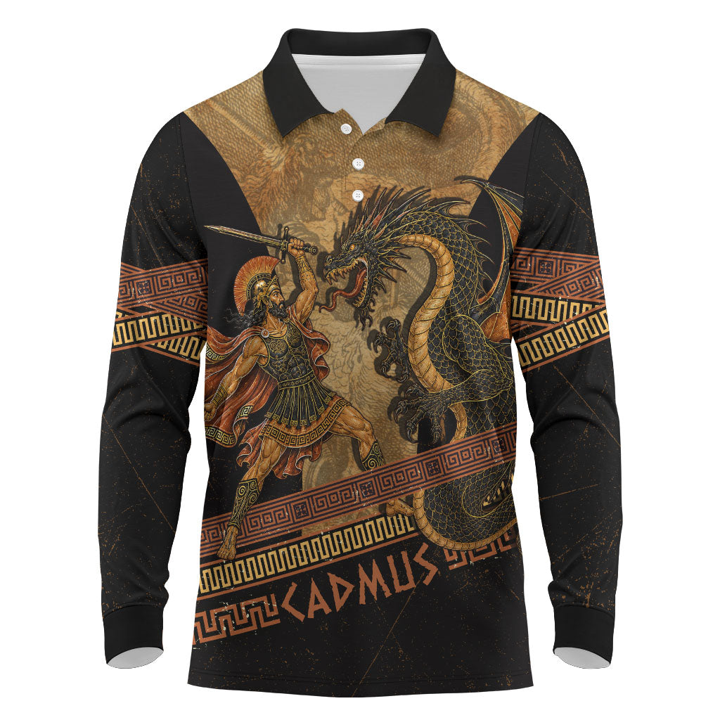 Cadmus Dragon Slayer Long Sleeve Polo Shirt Mythological Beast Battle Vintage Greek