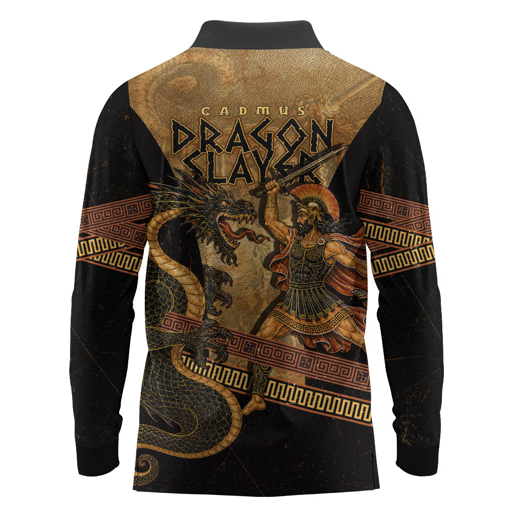 Cadmus Dragon Slayer Long Sleeve Polo Shirt Mythological Beast Battle Vintage Greek