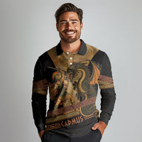 Cadmus Dragon Slayer Long Sleeve Polo Shirt Mythological Beast Battle Vintage Greek
