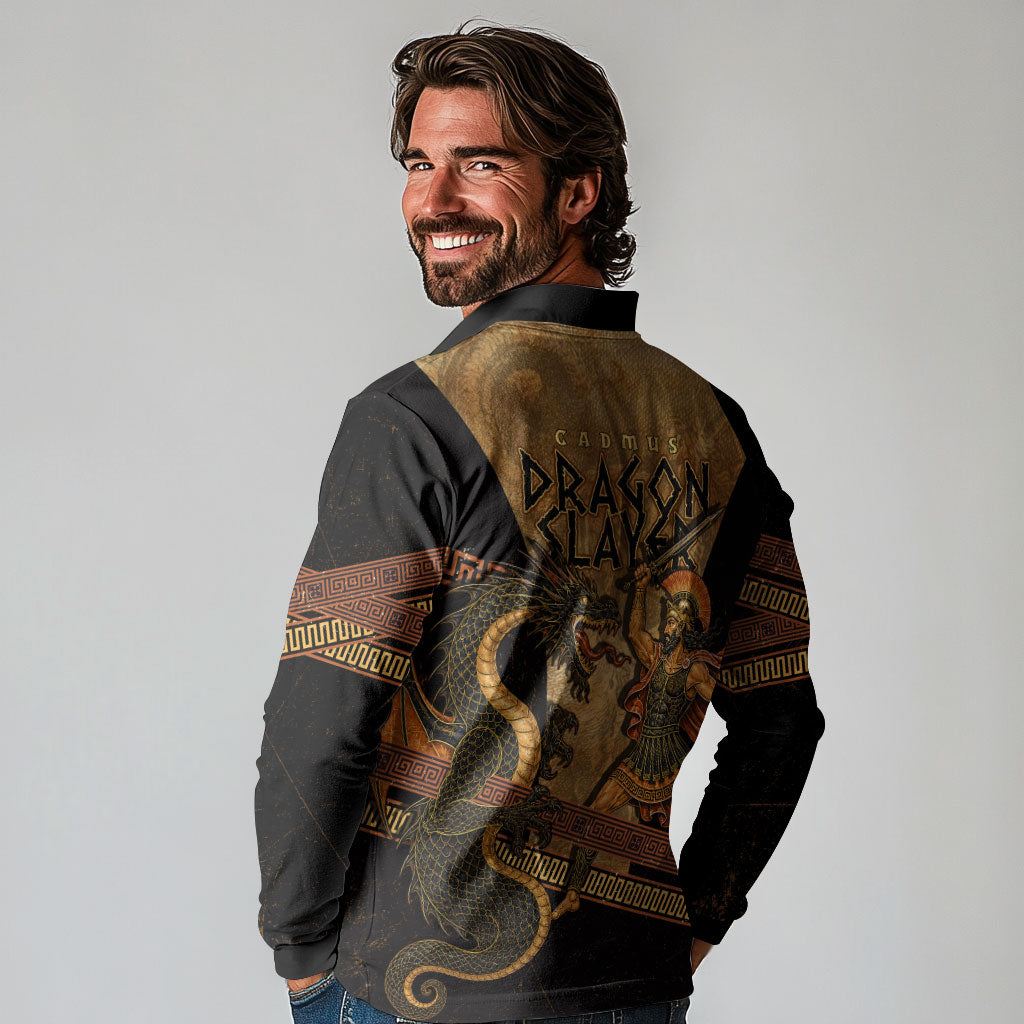 Cadmus Dragon Slayer Long Sleeve Polo Shirt Mythological Beast Battle Vintage Greek