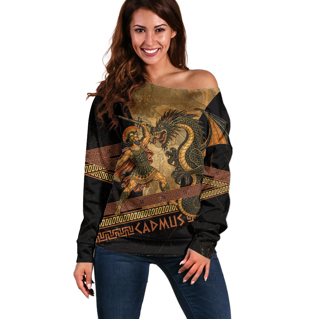 Cadmus Dragon Slayer Off Shoulder Sweater Mythological Beast Battle Vintage Greek