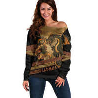 Cadmus Dragon Slayer Off Shoulder Sweater Mythological Beast Battle Vintage Greek