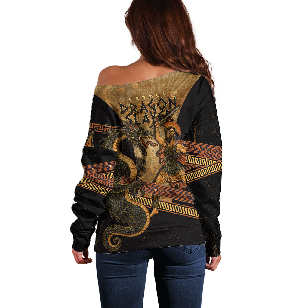 Cadmus Dragon Slayer Off Shoulder Sweater Mythological Beast Battle Vintage Greek