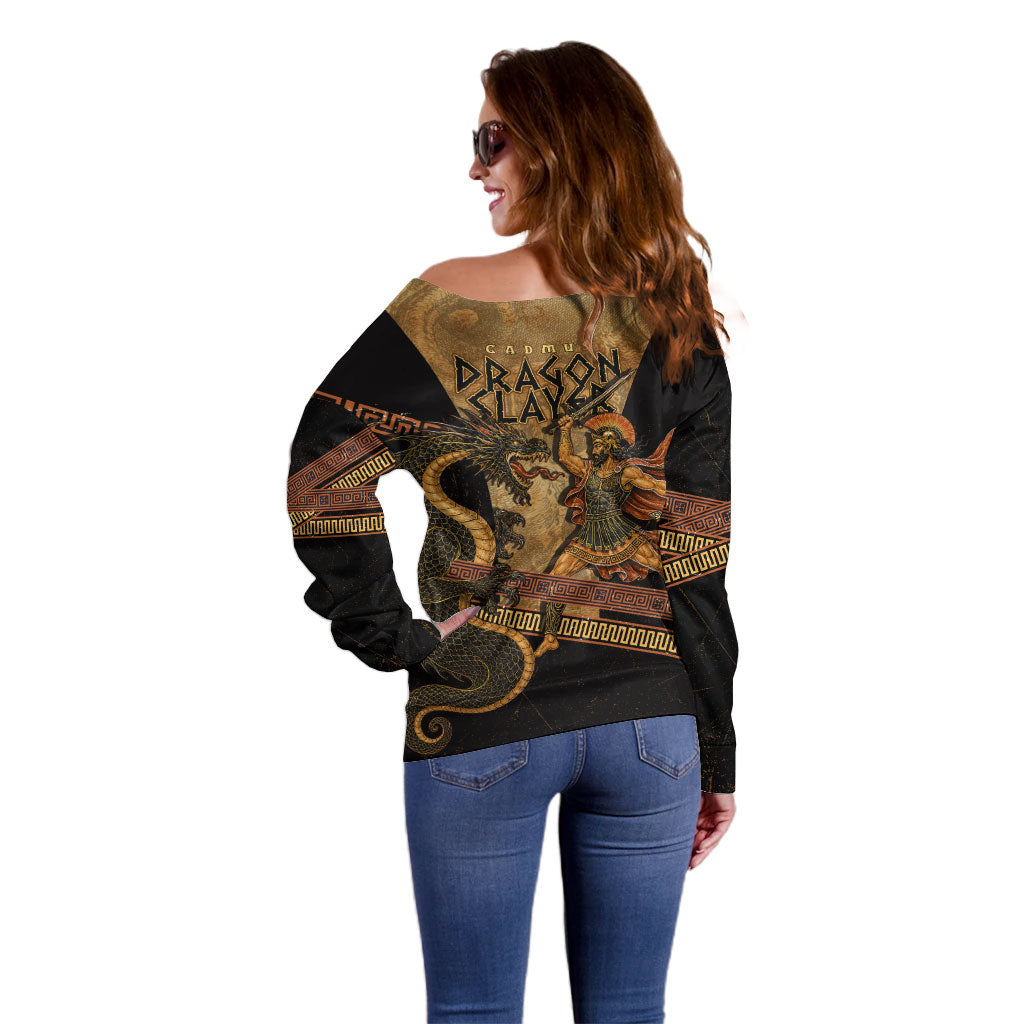 Cadmus Dragon Slayer Off Shoulder Sweater Mythological Beast Battle Vintage Greek