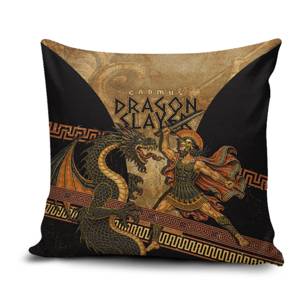 Cadmus Dragon Slayer Pillow Cover Mythological Beast Battle Vintage Greek