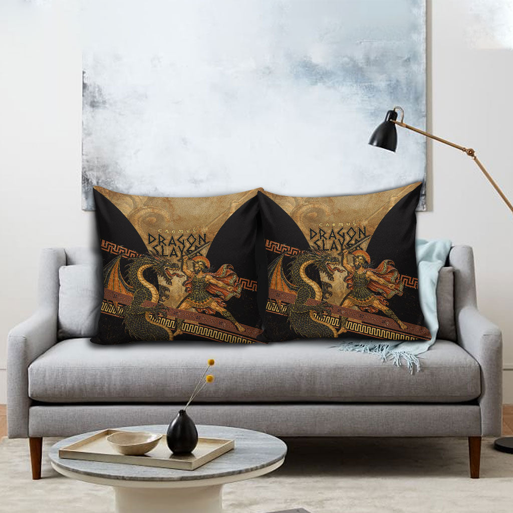 Cadmus Dragon Slayer Pillow Cover Mythological Beast Battle Vintage Greek
