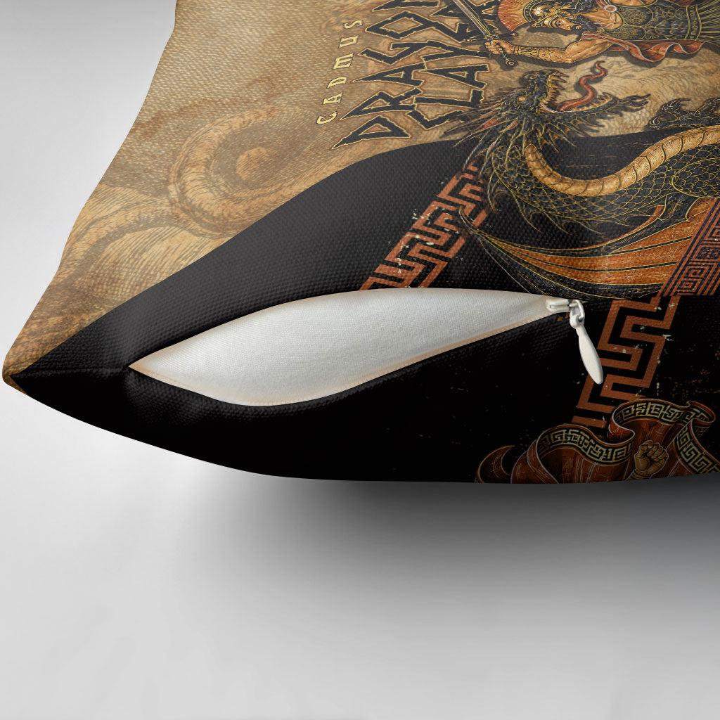 Cadmus Dragon Slayer Pillow Cover Mythological Beast Battle Vintage Greek