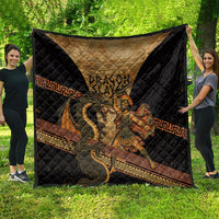 Cadmus Dragon Slayer Quilt Mythological Beast Battle Vintage Greek