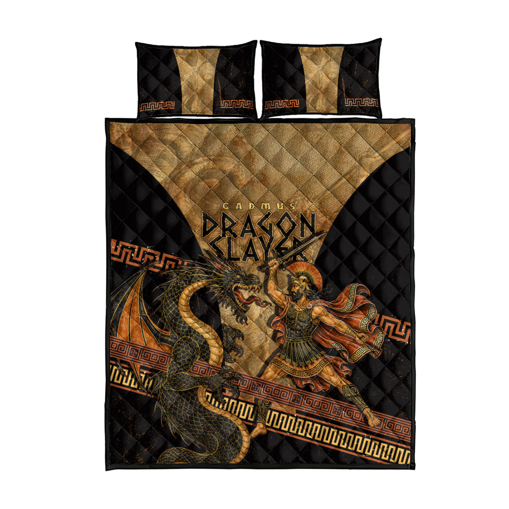 Cadmus Dragon Slayer Quilt Bed Set Mythological Beast Battle Vintage Greek
