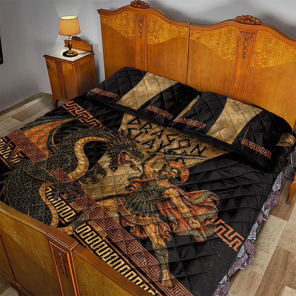Cadmus Dragon Slayer Quilt Bed Set Mythological Beast Battle Vintage Greek