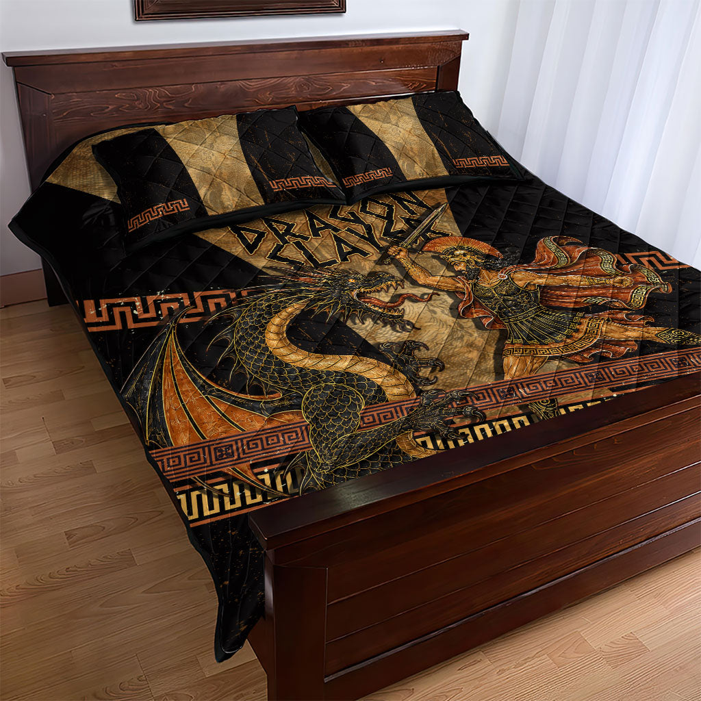 Cadmus Dragon Slayer Quilt Bed Set Mythological Beast Battle Vintage Greek