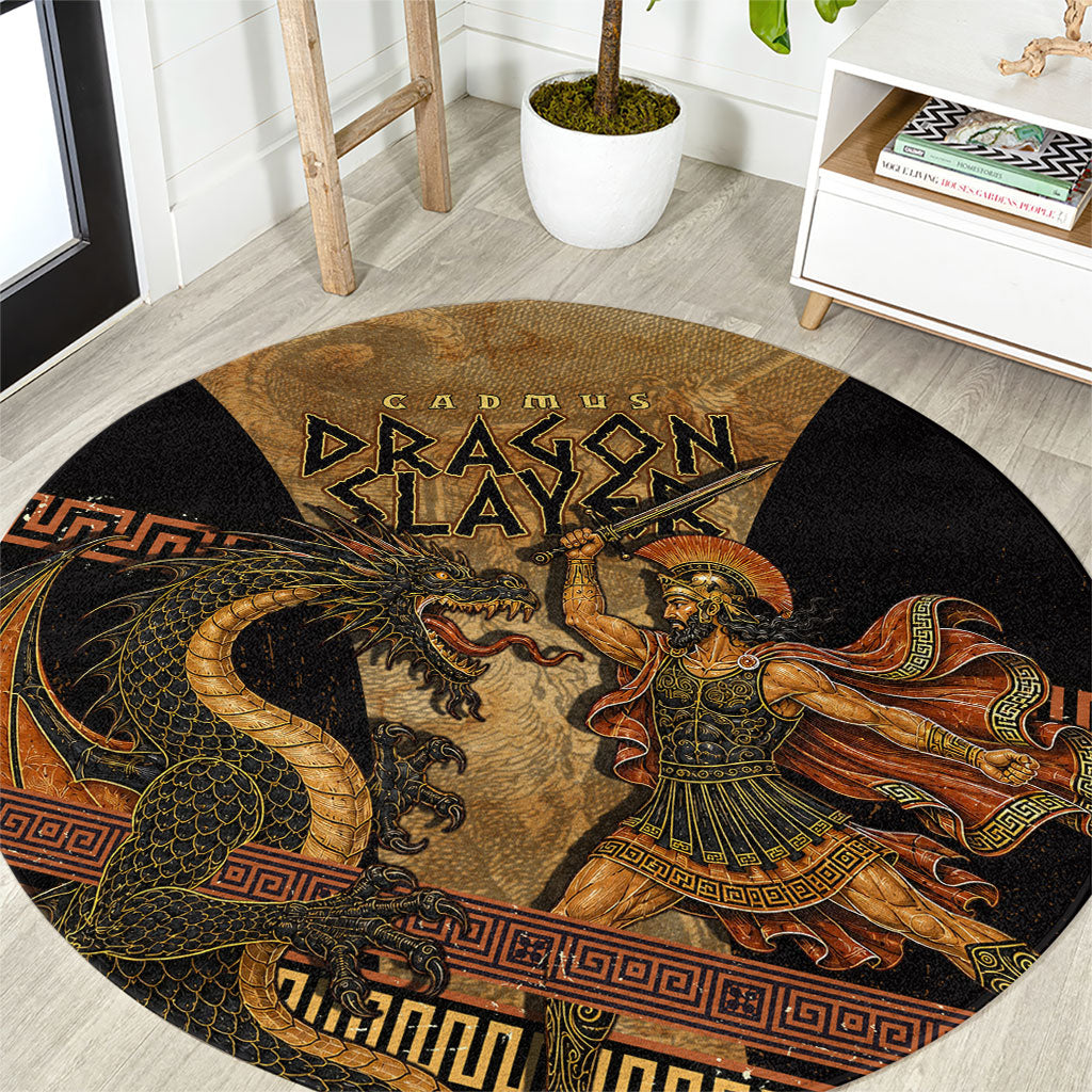 Cadmus Dragon Slayer Round Carpet Mythological Beast Battle Vintage Greek
