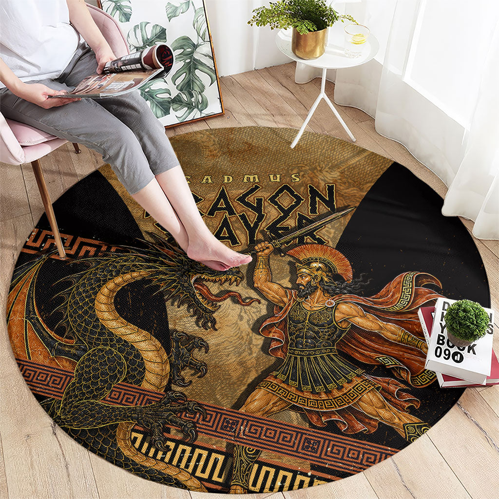 Cadmus Dragon Slayer Round Carpet Mythological Beast Battle Vintage Greek