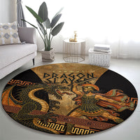 Cadmus Dragon Slayer Round Carpet Mythological Beast Battle Vintage Greek