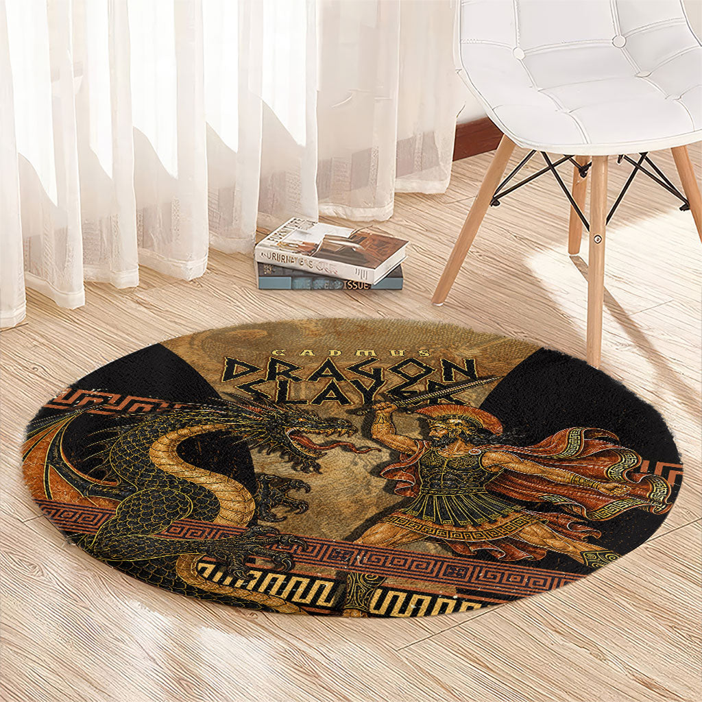 Cadmus Dragon Slayer Round Carpet Mythological Beast Battle Vintage Greek