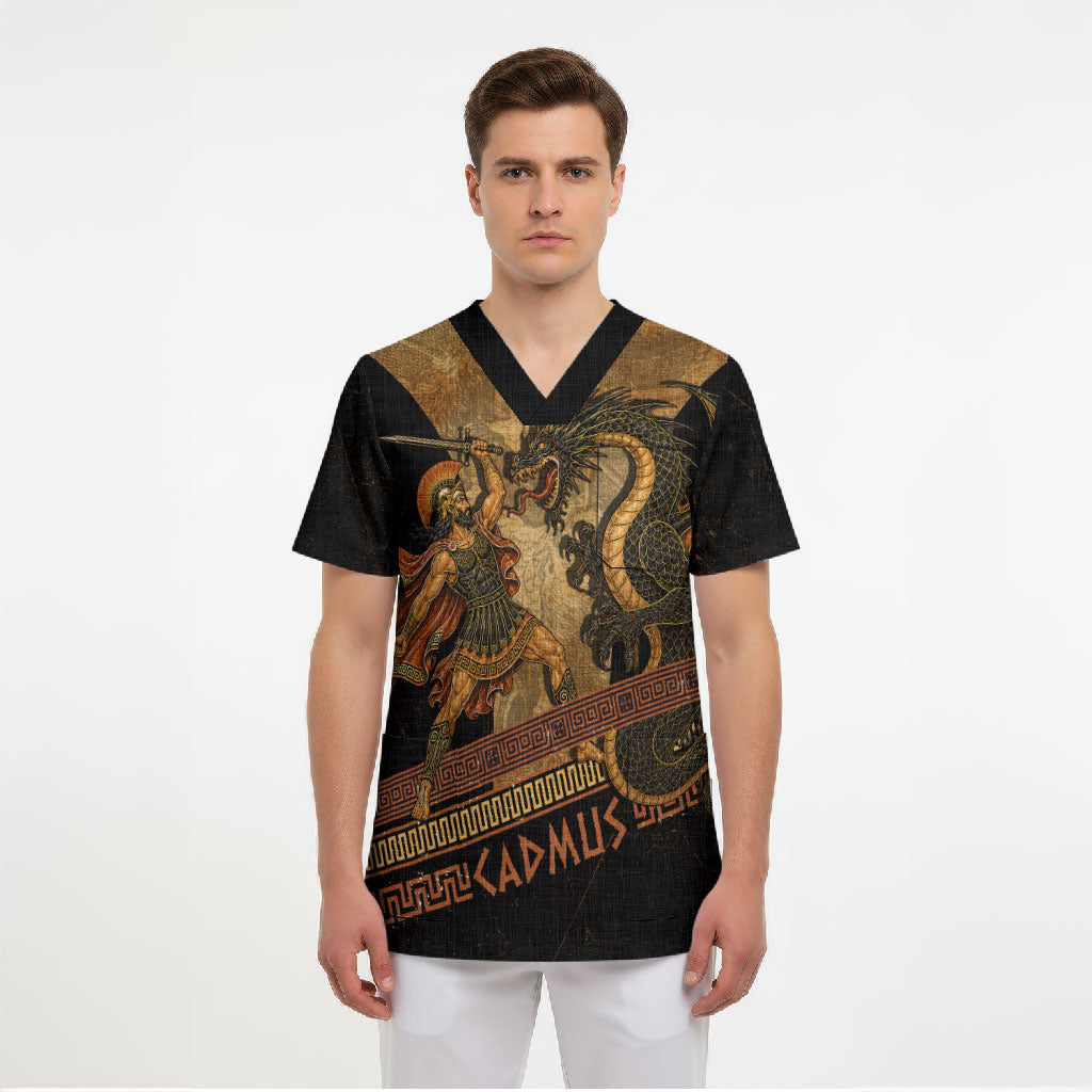 Cadmus Dragon Slayer Scrub Top Mythological Beast Battle Vintage Greek