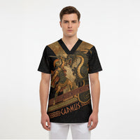 Cadmus Dragon Slayer Scrub Top Mythological Beast Battle Vintage Greek