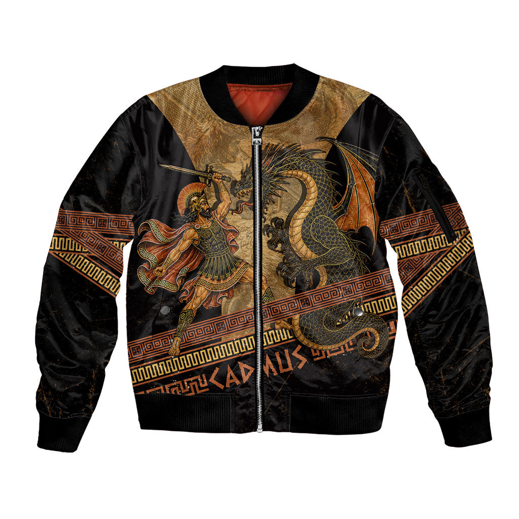 Cadmus Dragon Slayer Sleeve Zip Bomber Jacket Mythological Beast Battle Vintage Greek