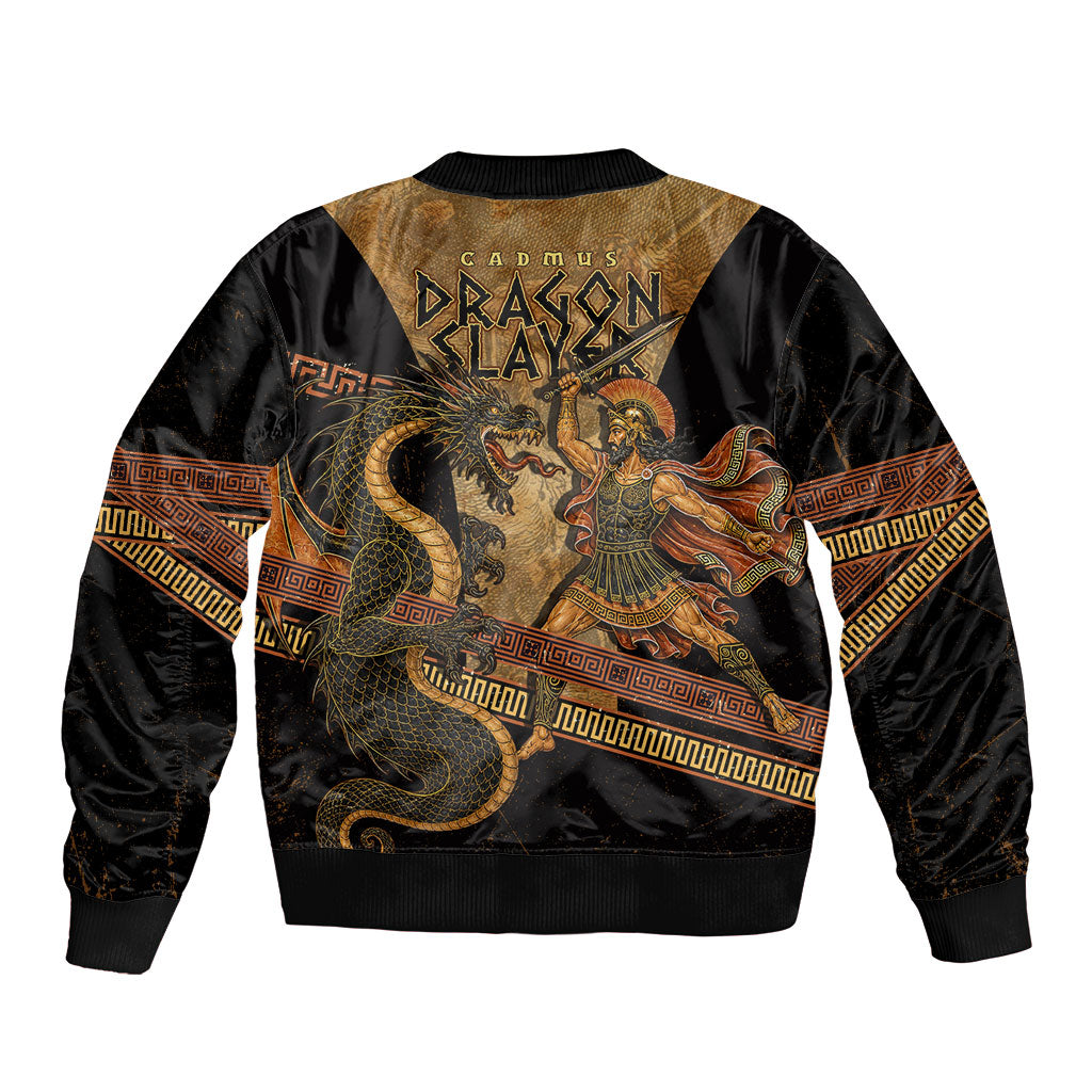 Cadmus Dragon Slayer Sleeve Zip Bomber Jacket Mythological Beast Battle Vintage Greek