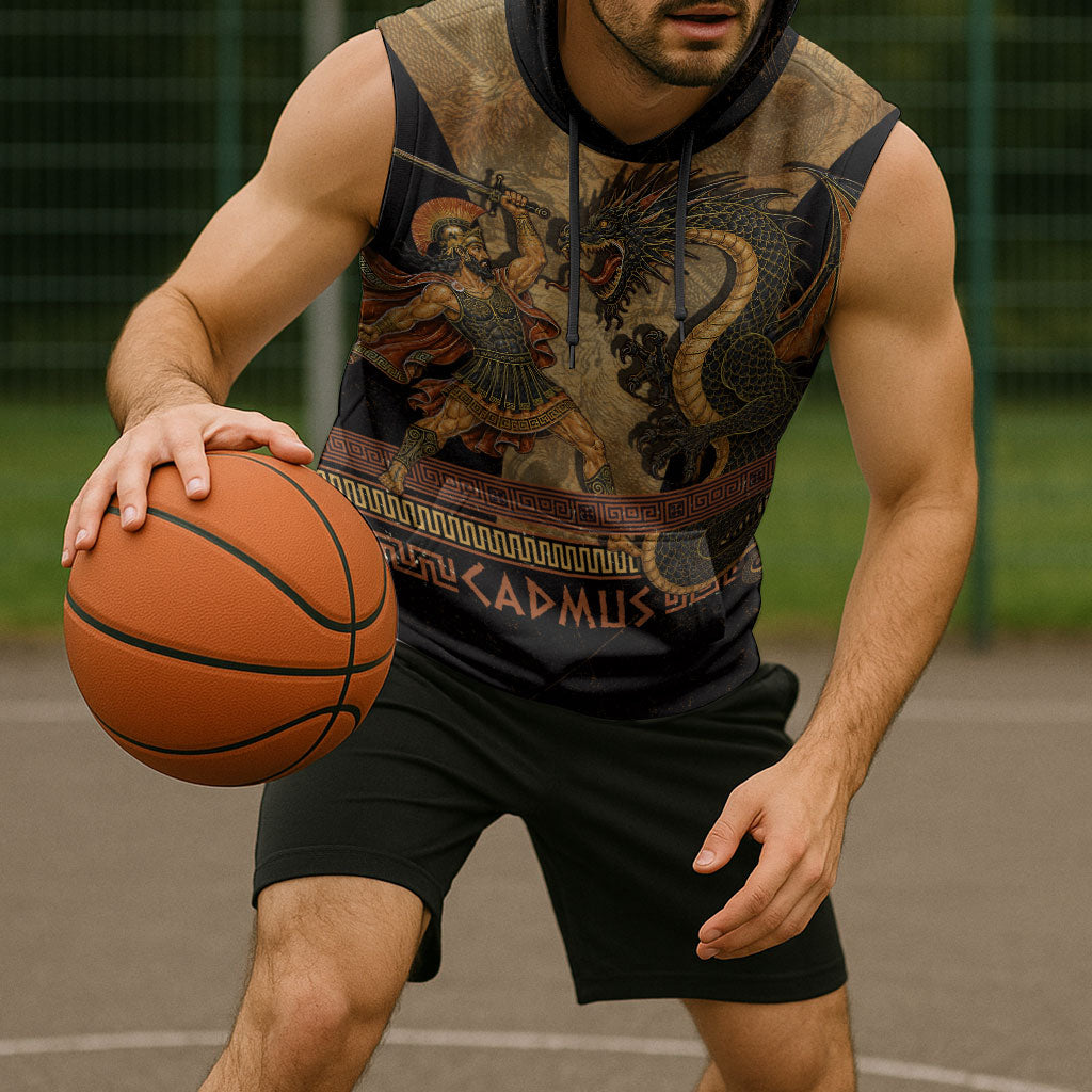 Cadmus Dragon Slayer Sleeveless Hoodie Mythological Beast Battle Vintage Greek
