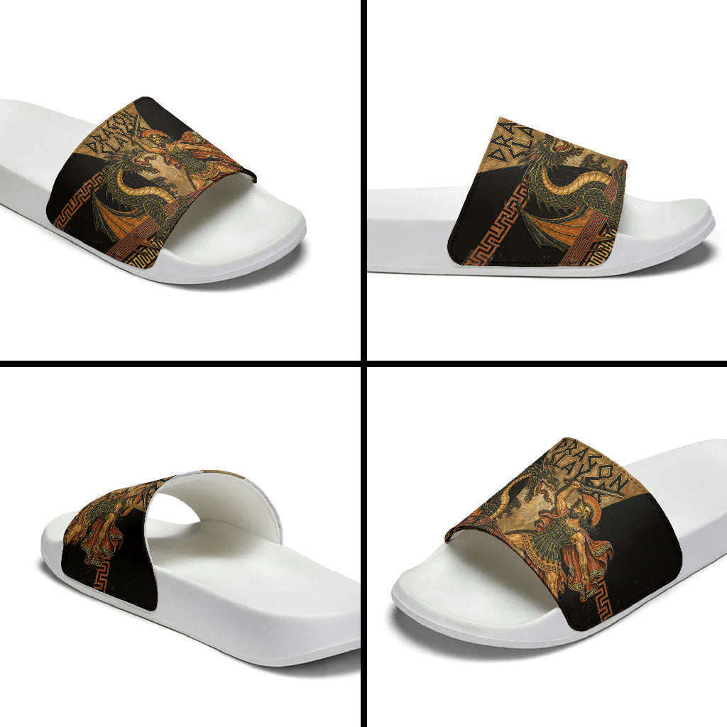 Cadmus Dragon Slayer Slide Sandals Mythological Beast Battle Vintage Greek