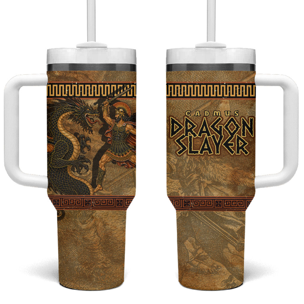 Cadmus Dragon Slayer Tumbler With Handle Mythological Beast Battle Vintage Greek