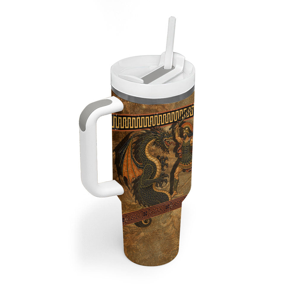Cadmus Dragon Slayer Tumbler With Handle Mythological Beast Battle Vintage Greek